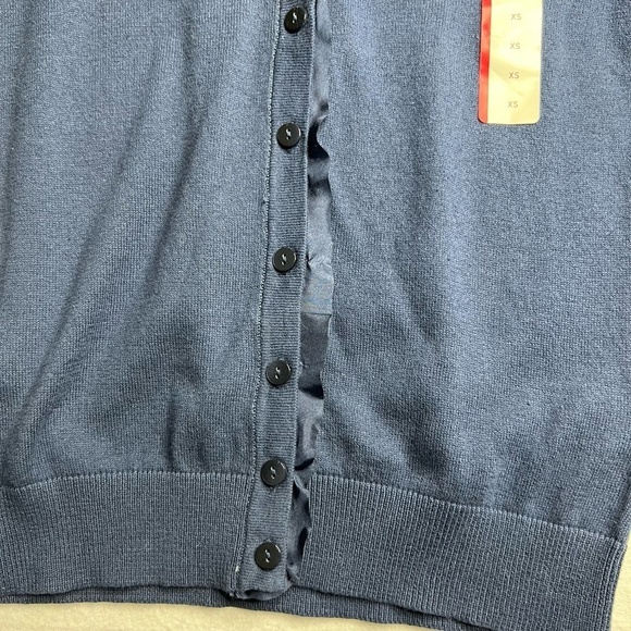 NWT Merona Blue Ruffle Cotton Quarter Sleeve V Neck Button Sweater Size XS - Picture 3 of 11